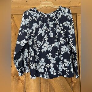 J Crew Factory Navy Blue Cotton Floral Women's Blouse Size S
